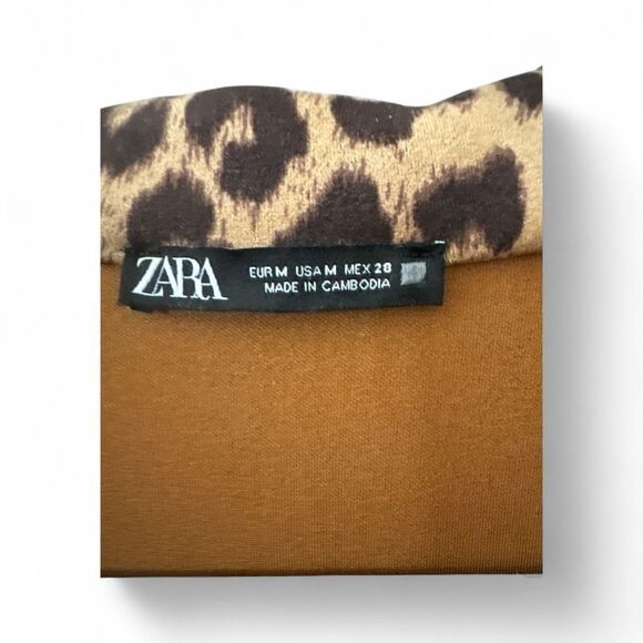 Zara Women's Open Front Leopard Print Notched Lapel Jacket Coat Tan Brown Medium - Picture 2 of 6